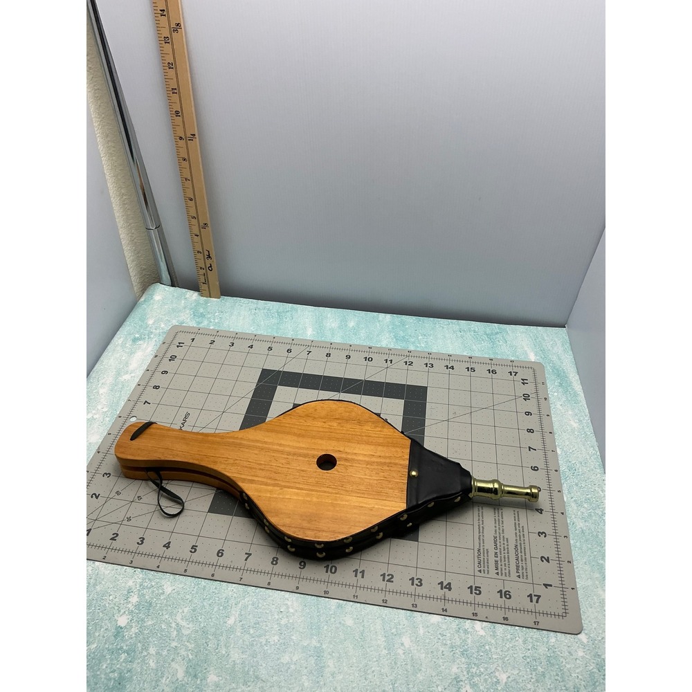 Traditional Wood and Brass Fireplace‎ Bellows Black Studded Hearth Tool 16 Inch - Picture 3 of 6